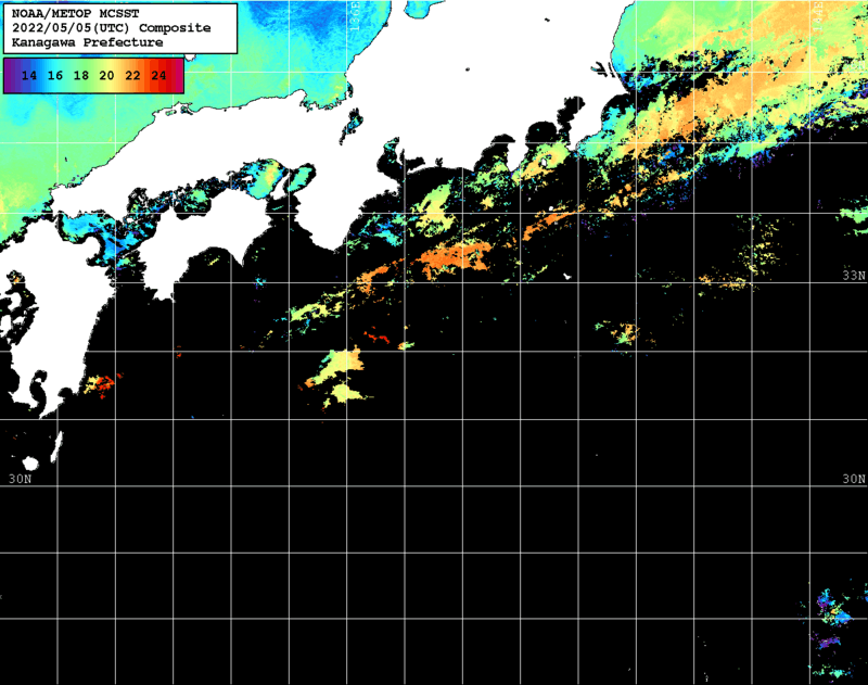 NOAA、MetOp 人工衛星画像 検索結果, 水温分布を図示