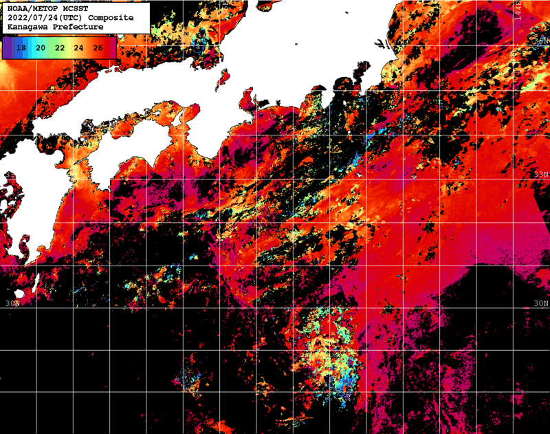NOAA、MetOp 人工衛星画像 検索結果, 水温分布を図示