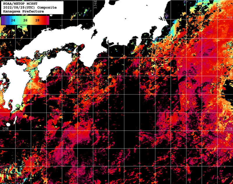 NOAA、MetOp 人工衛星画像 検索結果, 水温分布を図示