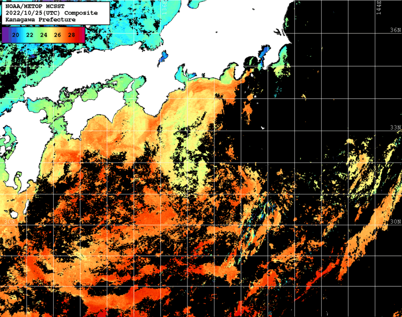 NOAA、MetOp 人工衛星画像 検索結果, 水温分布を図示
