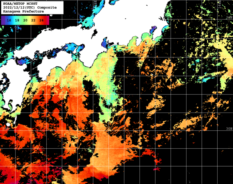 NOAA、MetOp 人工衛星画像 検索結果, 水温分布を図示