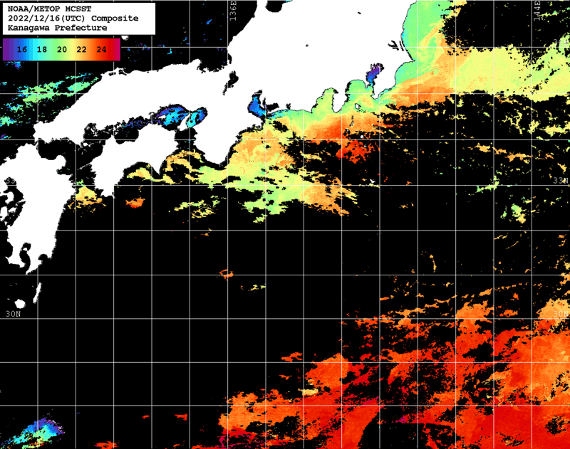 NOAA、MetOp 人工衛星画像 検索結果, 水温分布を図示