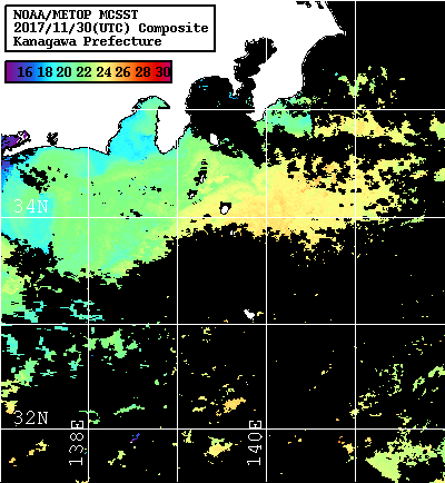 NOAA、MetOp 人工衛星画像 検索結果, 水温分布を図示