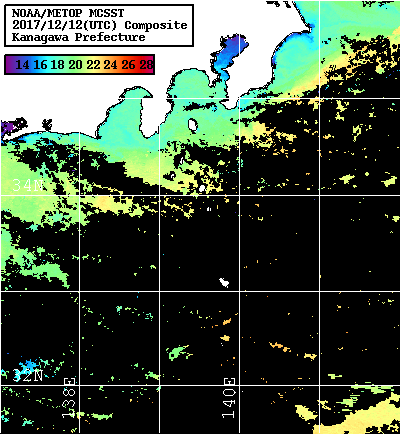NOAA、MetOp 人工衛星画像 検索結果, 水温分布を図示