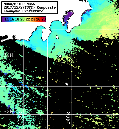 NOAA、MetOp 人工衛星画像 検索結果, 水温分布を図示
