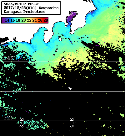 NOAA、MetOp 人工衛星画像 検索結果, 水温分布を図示