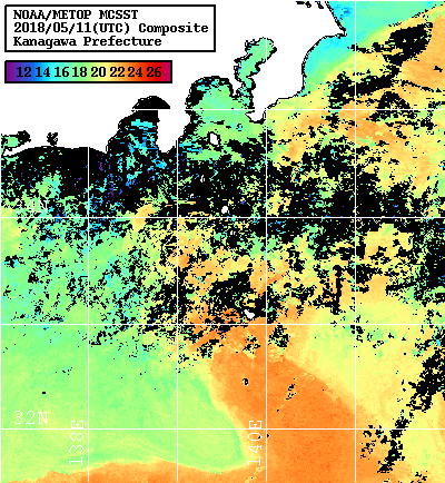 NOAA、MetOp 人工衛星画像 検索結果, 水温分布を図示