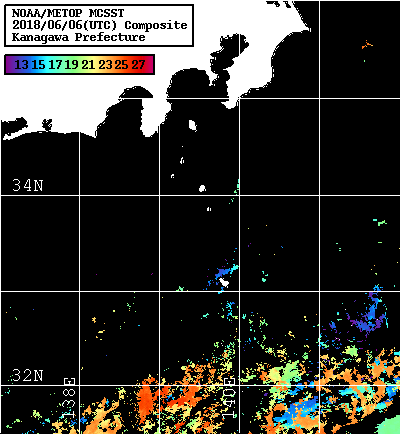 NOAA、MetOp 人工衛星画像 検索結果, 水温分布を図示