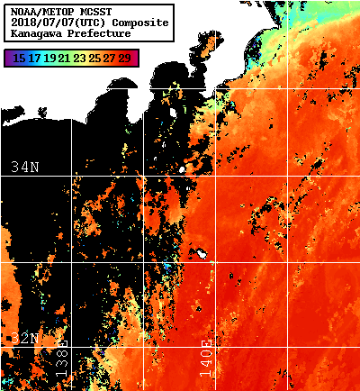 NOAA、MetOp 人工衛星画像 検索結果, 水温分布を図示