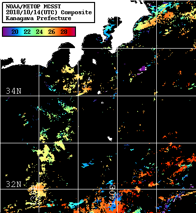 NOAA、MetOp 人工衛星画像 検索結果, 水温分布を図示