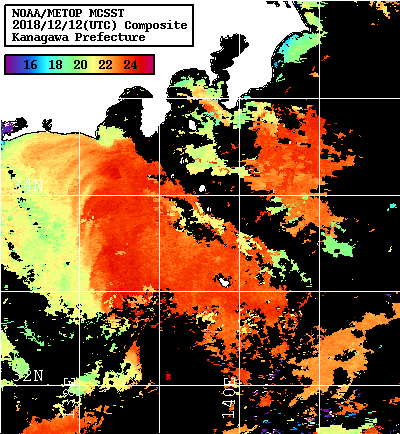 NOAA、MetOp 人工衛星画像 検索結果, 水温分布を図示