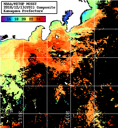 NOAA、MetOp 人工衛星画像 検索結果, 水温分布を図示