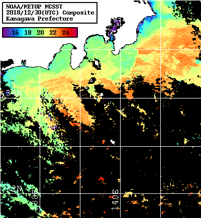 NOAA、MetOp 人工衛星画像 検索結果, 水温分布を図示
