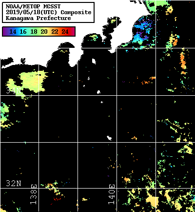 NOAA、MetOp 人工衛星画像 検索結果, 水温分布を図示
