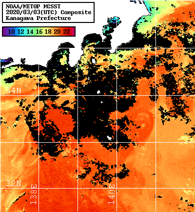 NOAA、MetOp 人工衛星画像 検索結果, 水温分布を図示