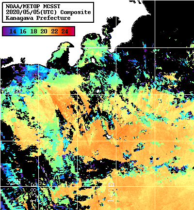 NOAA、MetOp 人工衛星画像 検索結果, 水温分布を図示