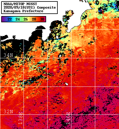 NOAA、MetOp 人工衛星画像 検索結果, 水温分布を図示