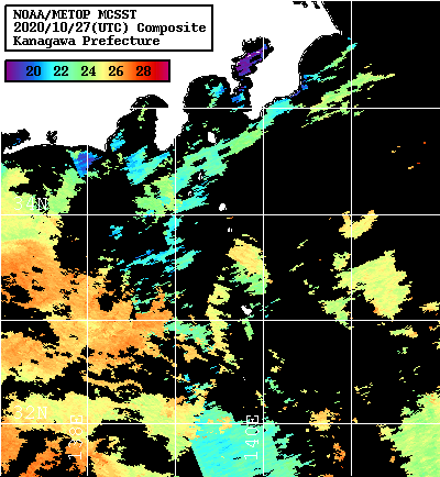 NOAA、MetOp 人工衛星画像 検索結果, 水温分布を図示