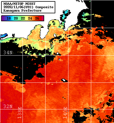 NOAA、MetOp 人工衛星画像 検索結果, 水温分布を図示