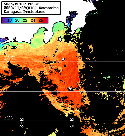 NOAA、MetOp 人工衛星画像 検索結果, 水温分布を図示