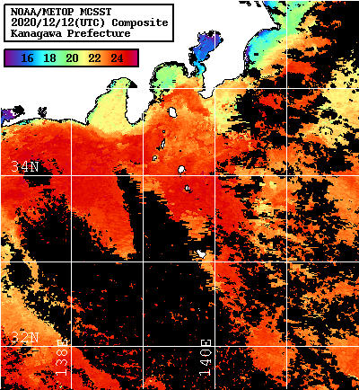 NOAA、MetOp 人工衛星画像 検索結果, 水温分布を図示