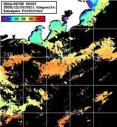 NOAA、MetOp 人工衛星画像 検索結果, 水温分布を図示