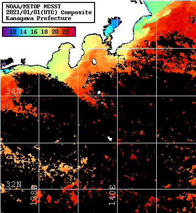 NOAA、MetOp 人工衛星画像 検索結果, 水温分布を図示