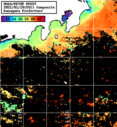 NOAA、MetOp 人工衛星画像 検索結果, 水温分布を図示