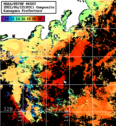 NOAA、MetOp 人工衛星画像 検索結果, 水温分布を図示