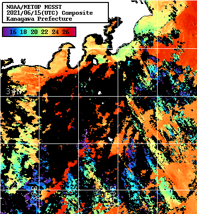 NOAA、MetOp 人工衛星画像 検索結果, 水温分布を図示