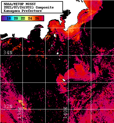 NOAA、MetOp 人工衛星画像 検索結果, 水温分布を図示