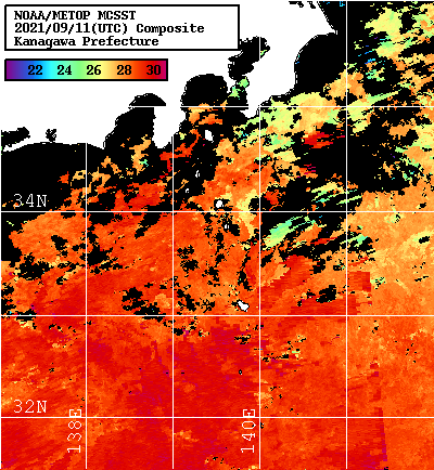 NOAA、MetOp 人工衛星画像 検索結果, 水温分布を図示