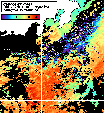 NOAA、MetOp 人工衛星画像 検索結果, 水温分布を図示