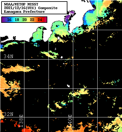 NOAA、MetOp 人工衛星画像 検索結果, 水温分布を図示