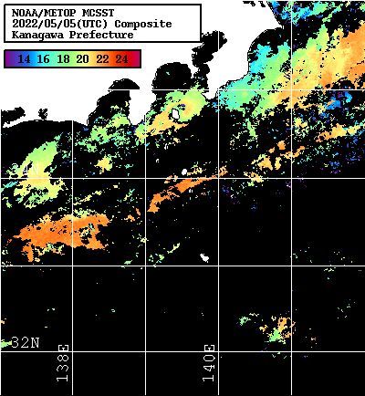 NOAA、MetOp 人工衛星画像 検索結果, 水温分布を図示