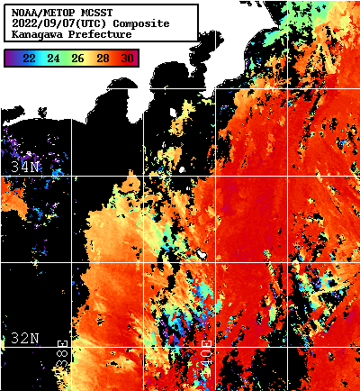 NOAA、MetOp 人工衛星画像 検索結果, 水温分布を図示