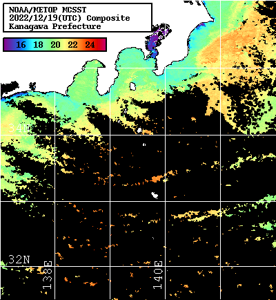 NOAA、MetOp 人工衛星画像 検索結果, 水温分布を図示