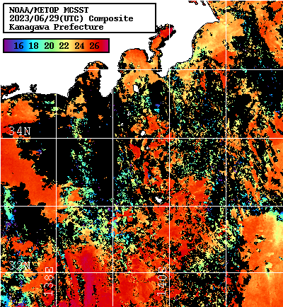 NOAA、MetOp 人工衛星画像 検索結果, 水温分布を図示