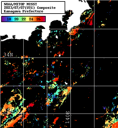 NOAA、MetOp 人工衛星画像 検索結果, 水温分布を図示