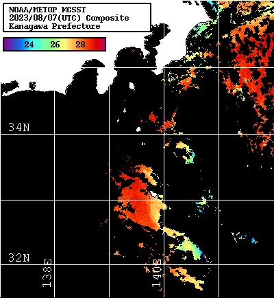 NOAA、MetOp 人工衛星画像 検索結果, 水温分布を図示