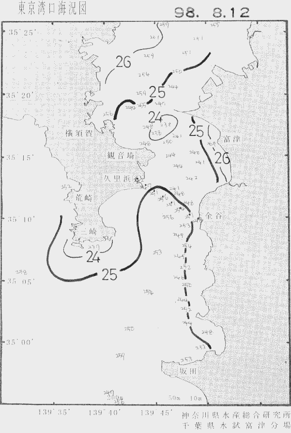 海況図, 東京湾口海況図 検索結果, (水温分布 等を図示)