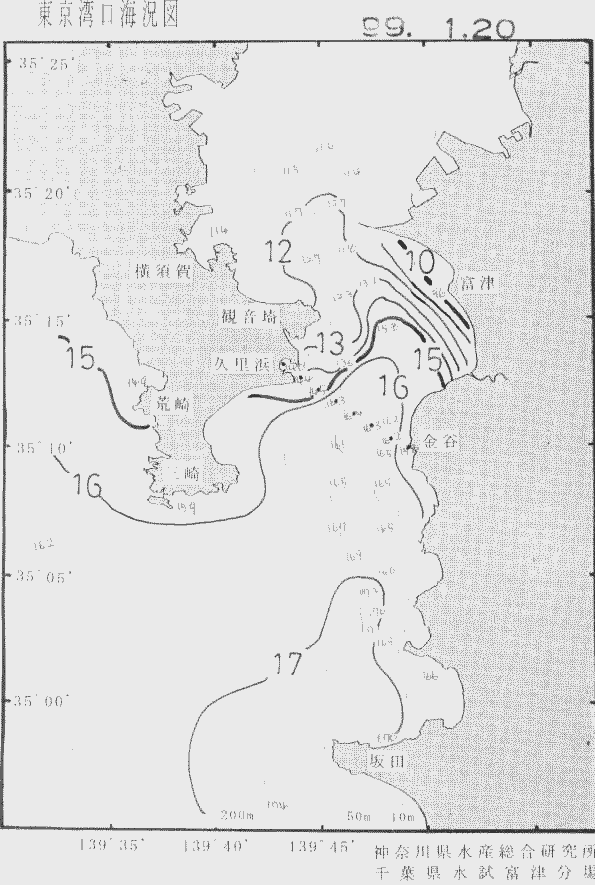 海況図, 東京湾口海況図 検索結果, (水温分布 等を図示)