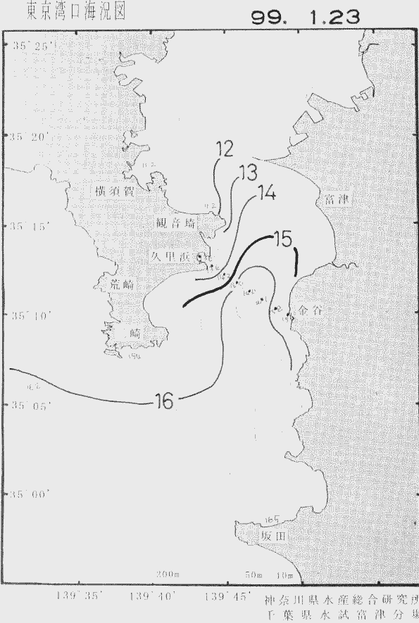 海況図, 東京湾口海況図 検索結果, (水温分布 等を図示)