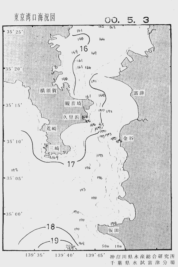 海況図, 東京湾口海況図 検索結果, (水温分布 等を図示)