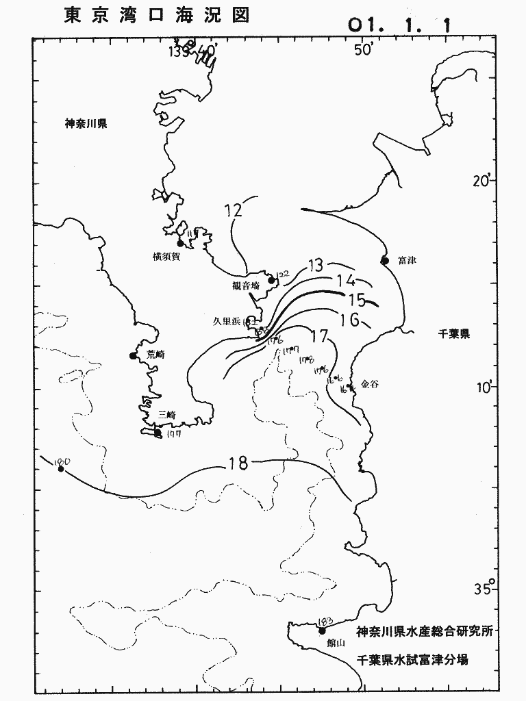 海況図, 東京湾口海況図 検索結果, (水温分布 等を図示)