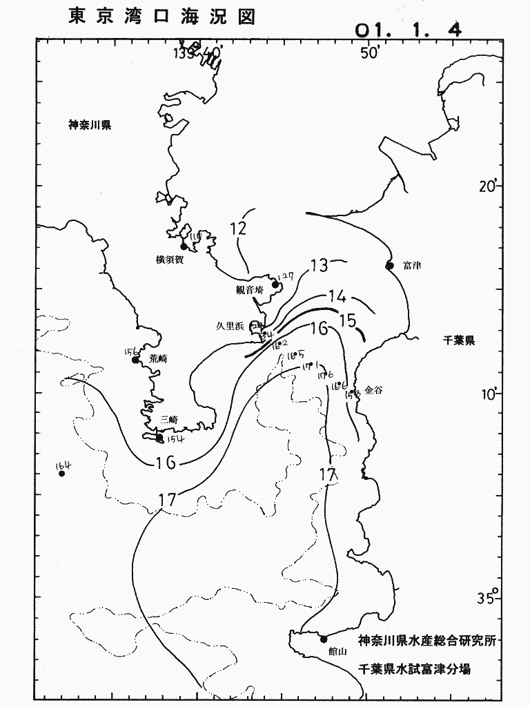 海況図, 東京湾口海況図 検索結果, (水温分布 等を図示)