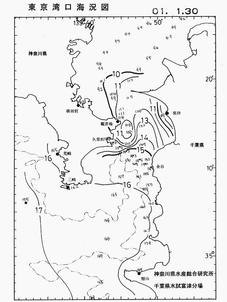 海況図, 東京湾口海況図 検索結果, (水温分布 等を図示)