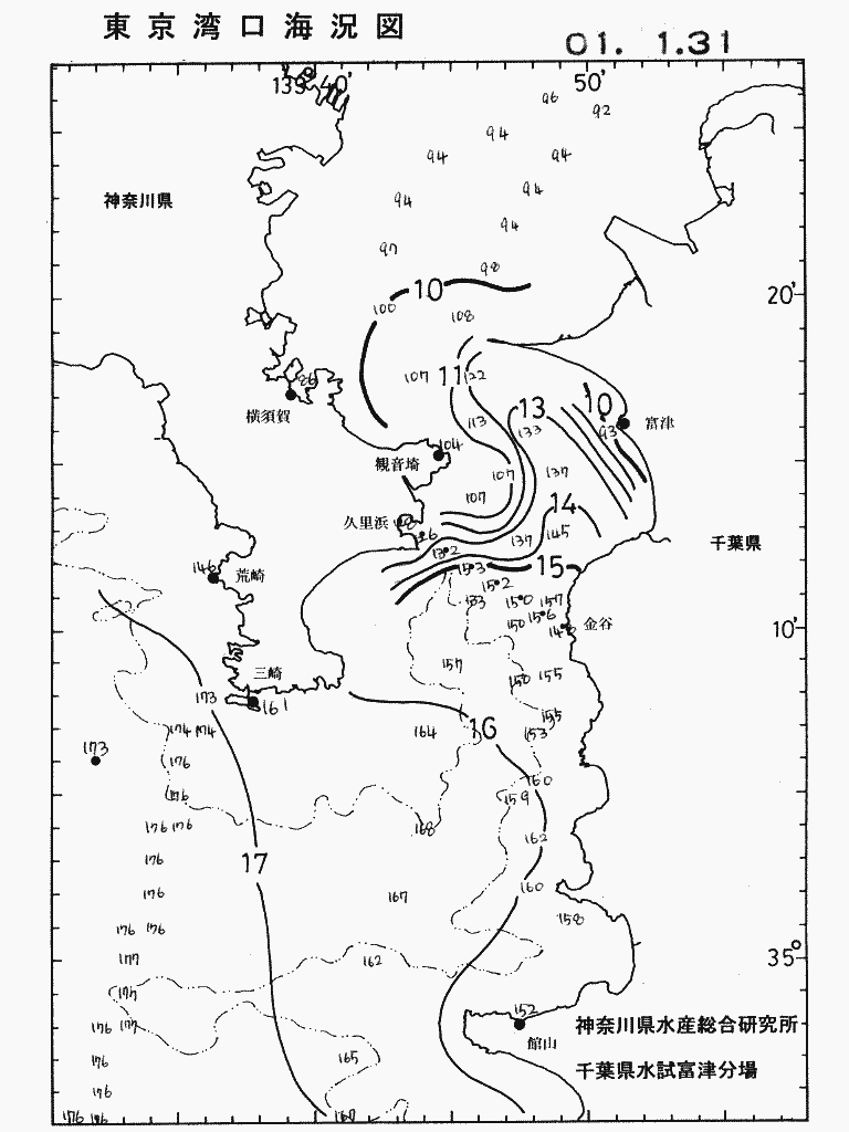海況図, 東京湾口海況図 検索結果, (水温分布 等を図示)