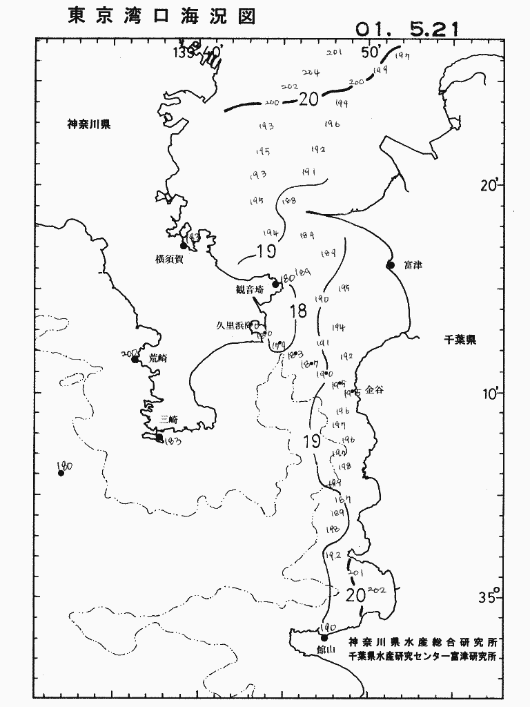 海況図, 東京湾口海況図 検索結果, (水温分布 等を図示)