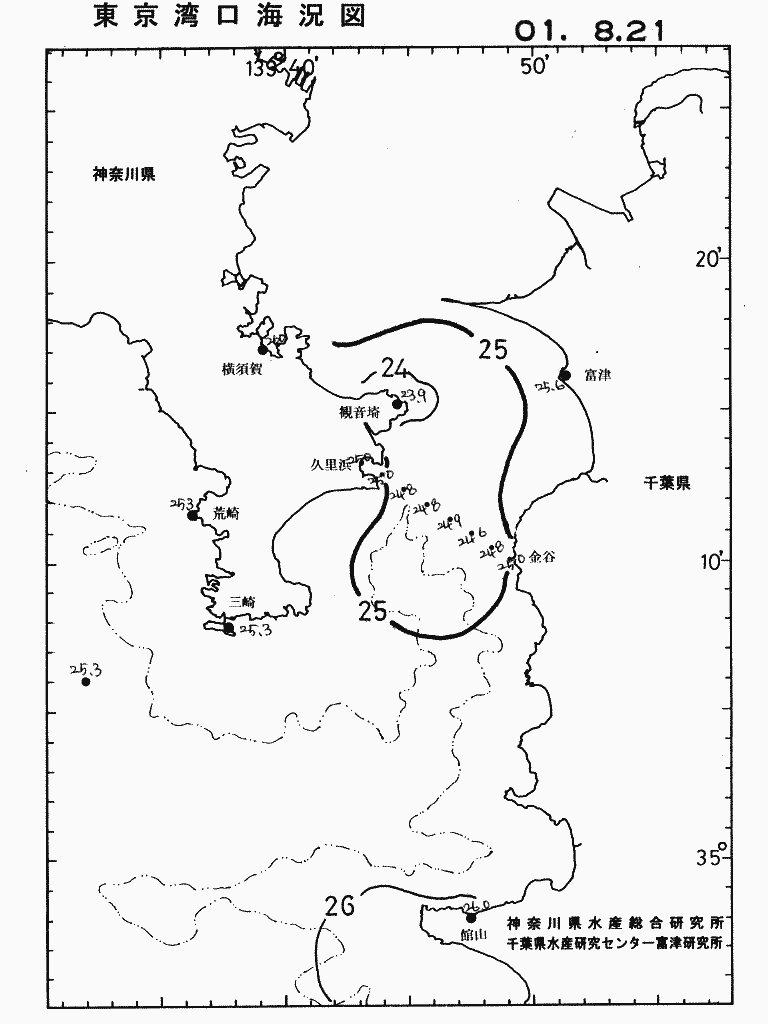 海況図, 東京湾口海況図 検索結果, (水温分布 等を図示)